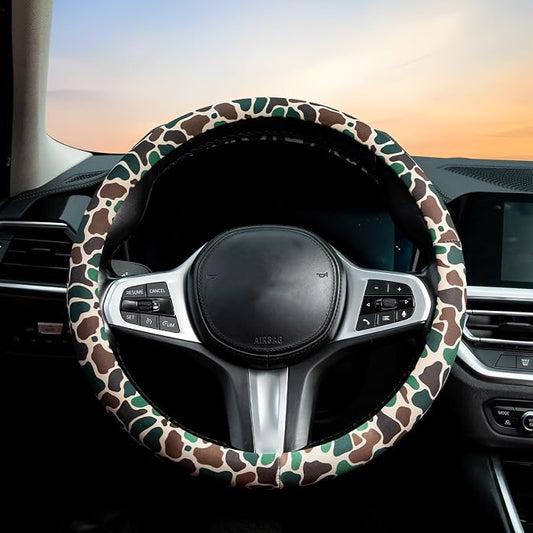 Army Camo Steering Wheel Cover Auto Steering Wheel Protector, Anti-Slip, Breathable, Absorbing Sweat, Universal Camo Car Accessories 14.5–15 inch,Fit for Most Car, Trucks, SUV