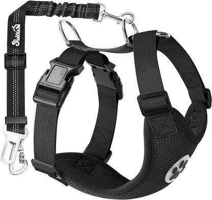 Lukovee Dog Car Harness Seat Belt, Adjustable Mesh Breathable Vest with Elastic Bungee Tether, Soft Padded 2-in-1 Safety Car Harness Seatbelt for Small Medium Large Dogs (Black,XS)