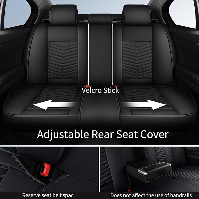HChengkikz Nappa Leather Car Seat Covers Full Set, Black Car seat Protector 5 Seats, Waterproof Car Seat Cushion, Universal Automotive Seat Covers Fit for SUV Truck Pick-up Sedan, Front and Rear