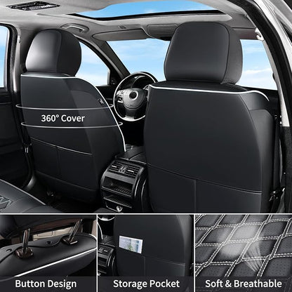 Huidasource Dodge Ram Seat Covers, Front & Rear Pickup Truck Leather Seat Cover Fit for 2009-2018 RAM 1500, 2010-2025 2500/3500 Crew Mega Cab, 2019-2025 RAM 1500 Classic only (Full Set/Black&White)