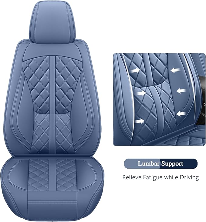 otoez Car Seat Covers Full Set, Blue Leather Seat Cover 5 Seat, Waterproof Automotive Front & Rear Seat Cushion Protector Full Coverage for Most Cars Sedens Trucks SUVs Vans (Blue)