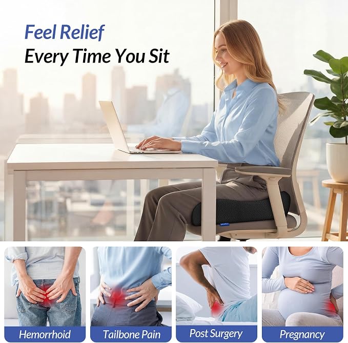 ZIKEE 6" Thickened Donut Pillow Seat Cushion, Ergonomic Hemorrhoid Pillow with Widened Cutout for Tailbone,Sciatica Pain Relief & Postpartum, Memory Foam Office Chair Cushion for Long Sitting at Home