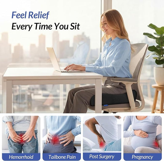 ZIKEE 6" Thickened Donut Pillow Seat Cushion, Ergonomic Hemorrhoid Pillow with Widened Cutout for Tailbone,Sciatica Pain Relief & Postpartum, Memory Foam Office Chair Cushion for Long Sitting at Home