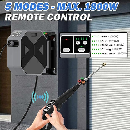 5000PSI Wall Mounted PowerWasher with 4 Quick Connect Nozzles, Foam Cannon for Car, Lane, Patio Cleaning