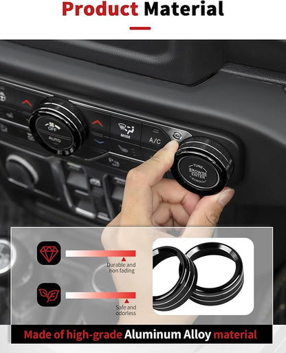JWWY JL AC Air Vent Trim Rings & Dashboard Headlight Switch Decor Switch Knob Cover Kit Fit for 2018-2023 Jeep Wrangler JL JLU Interior Accessories, Aluminum Alloy 8PCS Black