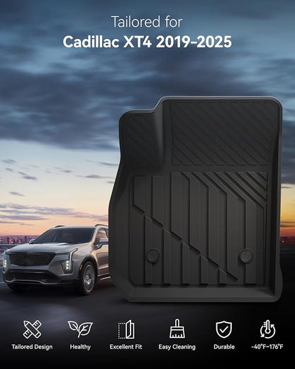 3W Floor Mats for Cadillac XT4 2019-2024 2025, Custom Fit TPE All Weather Car Accessories Cadillac XT4 Floor Liner, 1st and 2nd Row Car Mats Black