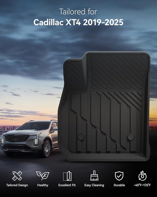 3W Floor Mats for Cadillac XT4 2019-2024 2025, Custom Fit TPE All Weather Car Accessories Cadillac XT4 Floor Liner, 1st and 2nd Row Car Mats Black