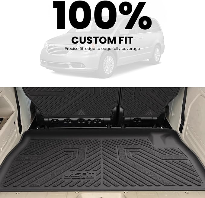 LASFIT Cargo Liner & Backrest Mat for Dodge Grand Caravan 2008-2020/ Chrysler Town & Country 2008-2016 All Weather TPE Custom Fit Truck Mat Car Liner Non-Slip, Black