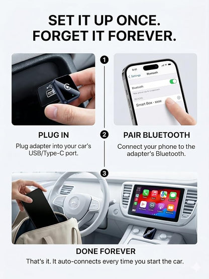 UFOsekf 2 in 1 Wireless CarPlay and Android Auto Adapter, Fast 5.8GHz Stable Dongle for Family Share, Reduce Phone Unplugging on Commute, Premium Aluminum Dark Blue Case