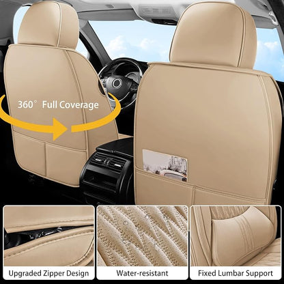 WELLDO Car Seat Covers, 2 Seats,Beige | Waterproof, Scratch-Resistant, Breathable & Easy to Clean, Universal Fit for SUV Sedan Truck, Full Set