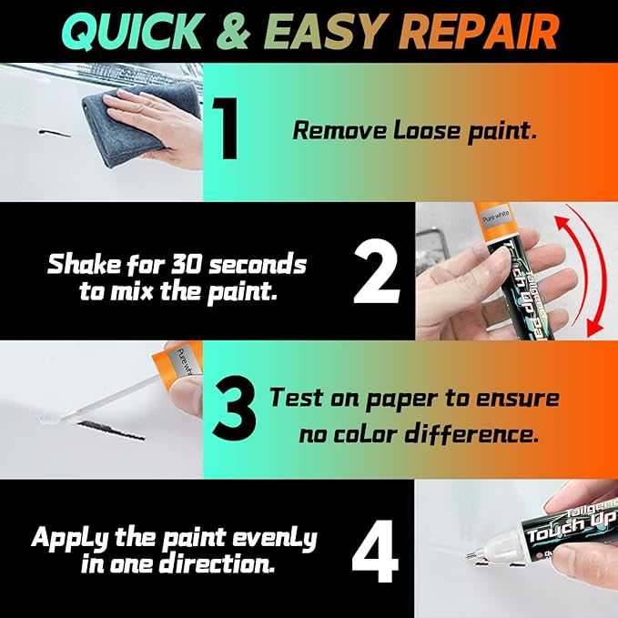 White Touch Up Paint for Cars, 2-in-1 Car Scratch Repair Pen, 0.68 fl oz | Color-accurate for most white finishes, versatile use, 2-in-1 control, quick-dry, resists water and UV, helps prevent rust
