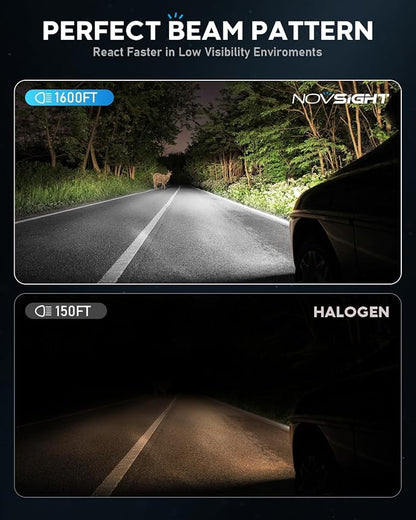 NOVSIGHT H11 9005 LED Light Bulbs - 60,000LM Brighter 6500K Cool White High and Low Beam Light Bulbs, 1:1 Design Plug and Play, Automotive H8 H9 HB3 Fog Lights Combo Kit
