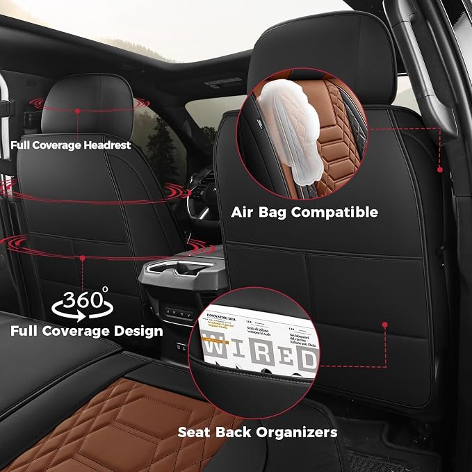 FREESOO Tundra Seat Covers 2007-2013, Fit for Toyota Tundra Crewmax Cab 5 Seats, Custom Truck Seat Covers with Waterproof Faux Leather BlackBrown