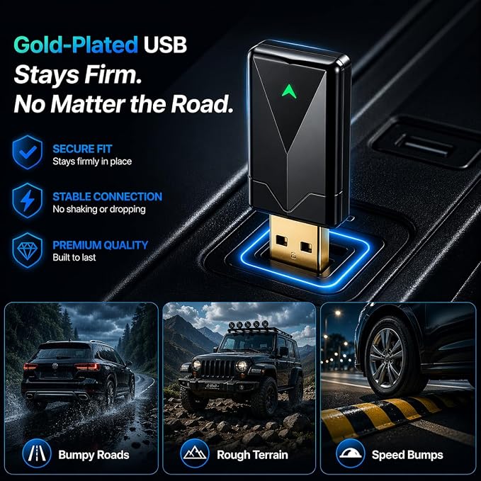 Wireless CarPlay Adapter– Android Auto Wireless Adapter, 5.8GHz Wi-Fi Plug & Play,Mini and Stable iOS 10+/Android 10+, Fast Auto-Connect for Cars 2016+ (1Pcs)