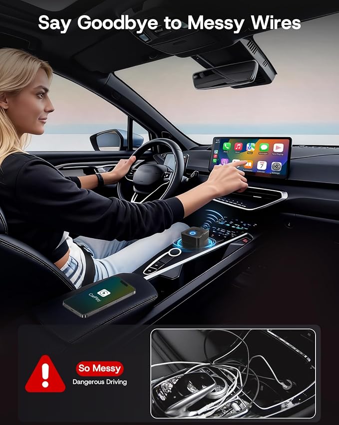 2026 Upgrade Wireless CarPlay Adapter/Android Auto Wireless Adapter, Plug & Play Fast Connection, One-Tap Disconnect, Wi-Fi 6 & Bluetooth 5.4, Support USB A/Type C, Mini Design- Carbon Black