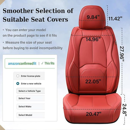 Coverado Seat Covers, Car Seat Covers Front Seats, Premium Nappa Leather Seat Covers for Cars, Waterproof Car Seat Protector with Lumbar Support, Front Seat Covers Universal Fit for Most Cars (Red)