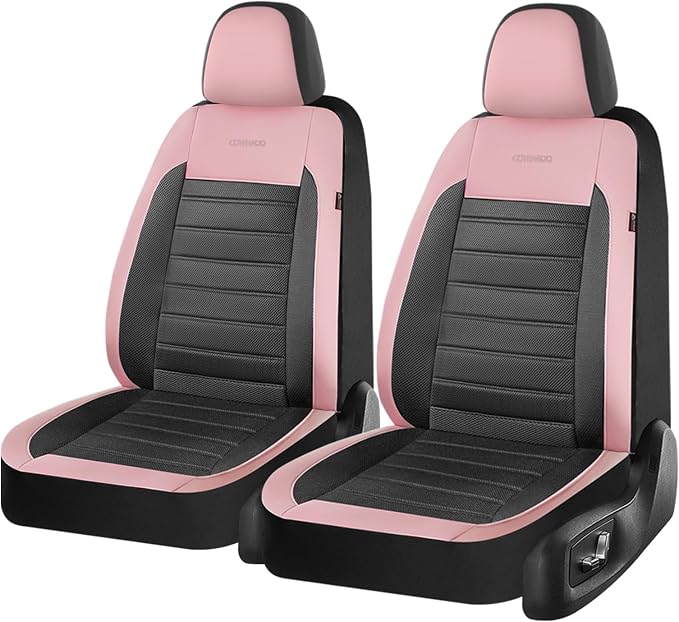 Coverado Car Seat Covers Front Seats, Luxury Leather Car Seat Covers, Automotive Mesh Seat Covers 2 Pack, Airbag-Compatible, Black Pink Seat Covers for SUV Sedan Truck