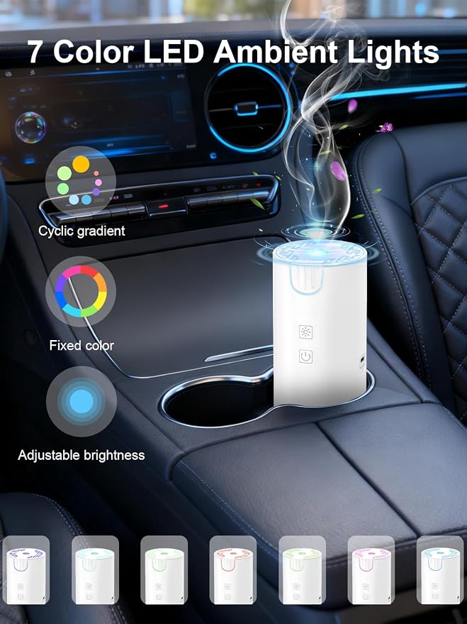 Marchred 100ML Car Essential Oil Diffuser, Rechargeable Battery Powered, 7 Color Lights, 2 Mist Modes, Cordless Portable Aromatherapy Humidifier for Car Home Outdoor