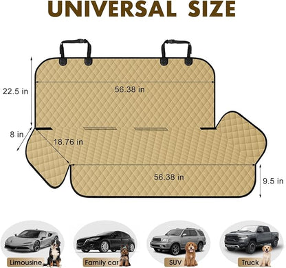 NECKORY Backseat Cover for Dogs, Waterproof and Non-Slip Pet Bench Seat Covers, Car Seat Protector for Back Seat, Universal Size Rear Car Seat Cover Fits Cars, Trucks and SUVs, L-Khaki&Black