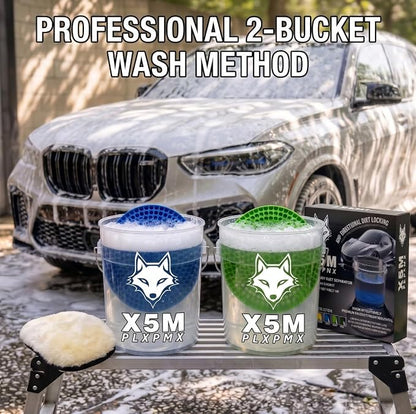 10.4" Heavy Duty Car Wash Bucket Insert (2-Pack) & Wash Mitt Kit - 10.6 oz Detailing Dirt Separator & Grit Trap, Scratch-Free Auto Wash, Fits 3.5 to 5 Gallon Buckets (Green Kit)