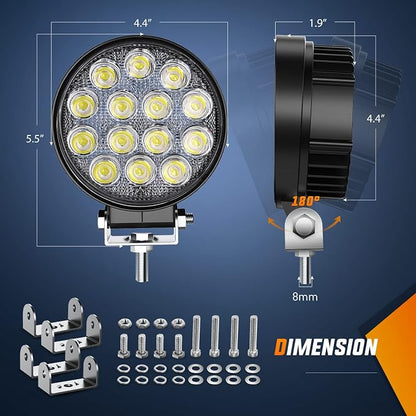Nilight LED Pods 4Pcs 4.5Inch 42W Round Flood Off Road Fog Lights Driving Roof Light Bar Work Lighting 4200LM with 16AWG Wiring Harness Kit-4 Leads for Truck ATV UTV SUV Boat