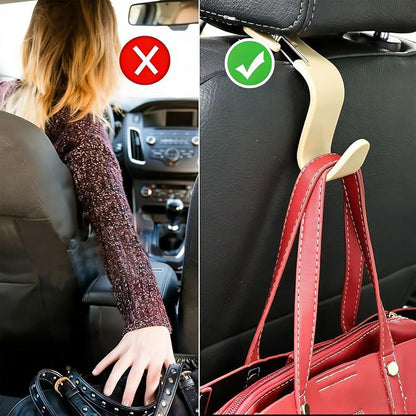 4PCS Car Seat Headrest Hook, Multi-Purpose Seat Back Hanger Purse Bag Handbag Organizer, Auto Interior Backseat Storage Hook Holder for Coat Hat Grocery Umbrella, Universal Fit (Beige)