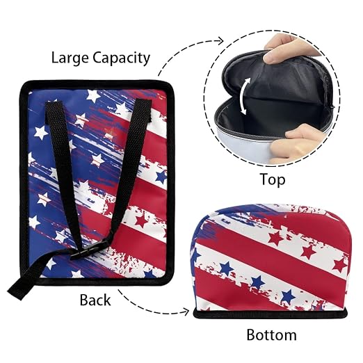 Talayituse American Flag Star Print Car Trash Can with Lid, 4th of July Leak Proof Auto Trash Bag Hanging Vehicle Garbage Can Multipurpose Storage Container for Back Seat Road Trip