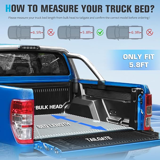 ILONPA 5.8 Ft(69.3'') Hard Folding Truck Bed Pickup Tonneau Cover for 2007-2025 Chevrolet Silverado 1500, GMC Sierra 1500 Fiberglass and Waterproof Fleetside Bed, Tri-Fold Style