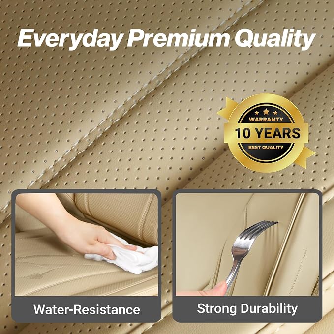 Coverland Custom Truck Car Seat Covers Full Set for [2019-2026 RAM 2500, 3500 Mega Cab Front Bucket Seats Rear Split Bench with Armrest] - Protector Water Resistant Leather [Full Set-Beige]