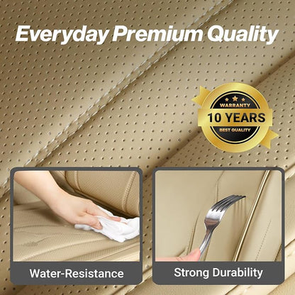 Coverland Custom SUV Car Seat Covers Full Set for [2024-2026 GMC Hummer EV SUV] - Protector Car Seat Cover Water Resistant Leather Memory Form Back Support Seat Cushion [Full Set-Beige]