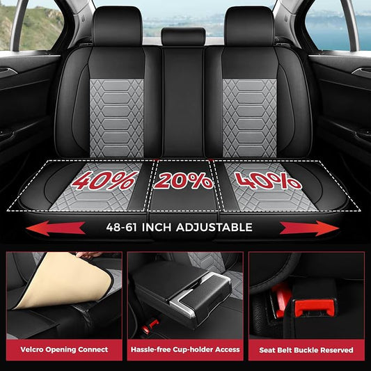 FREESOO Car Seat Covers Leather Seat Cover Full Set Automotive Seat Cover Protector Accessories Airbag Compatible Universal Fit for 5 Seats Black Grey
