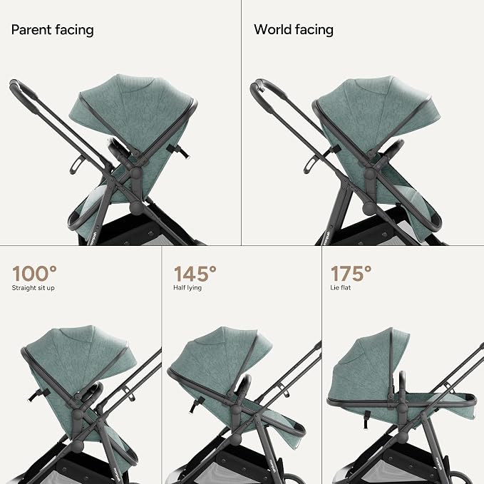 Mompush Wiz 2 in 1 Baby Stroller with Infant Pramette Mode, One Hand Fold Convertible Newborn to Toddler Stroller with Reversible Seat and Large UPF 50+ Canopy
