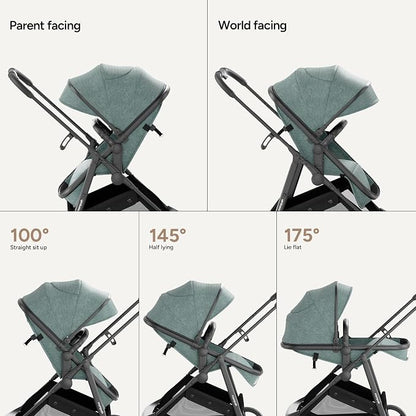 Mompush Wiz 2 in 1 Baby Stroller with Infant Pramette Mode, One Hand Fold Convertible Newborn to Toddler Stroller with Reversible Seat and Large UPF 50+ Canopy