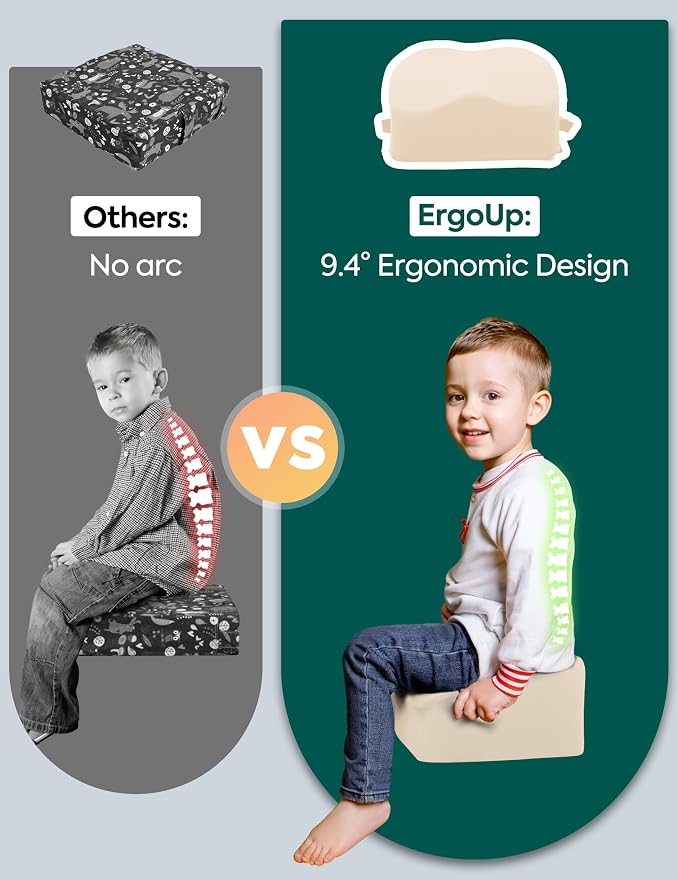 Babelio ErgoUp Booster Seat for Kitchen Chair, Promote Proper Upright Posture, Toddler Booster Seat for Dining Table, Removable & Washable Cover, Suitable for 18 Months to 5 Years, Beige