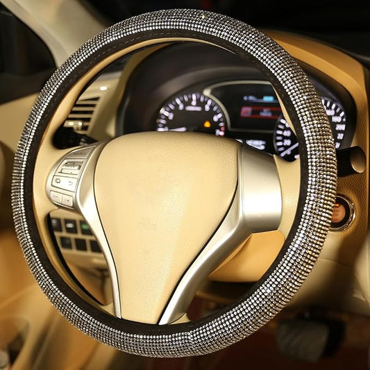 Bling Bling Women Steering Wheel Cover for car, 15 Inch Universal White Crystal Rhinestone Diamond Bling Accessories Anti-Slip Wheel Protector