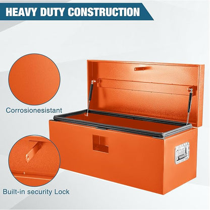 Black Steel Underbody Truck Box, Pickup Storage Box, Heavy Duty Diamond Plate Tool Box with Lock and Keys, Waterproof Trailer Storage Box (48"x 15"x 15"- Orange)