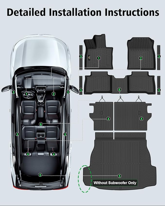 Floor Mats & Cargo Mat & Backrest Mat Custom for Toyota RAV4 Hybrid 2026 (Not for Cargo Area with Subwoofer) (Not for Phev), Door Sill Guards, All Weather TPE Floor Liners for RAV-4 2026 Accessories