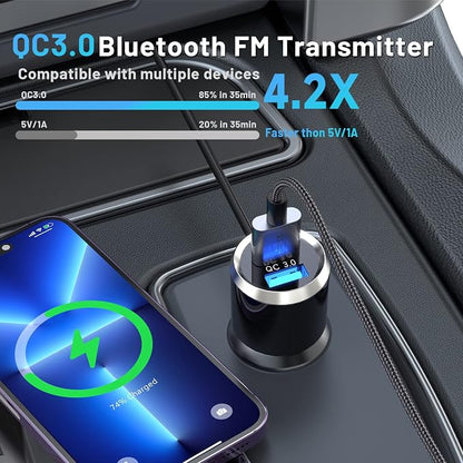 Bluetooth FM Transmitter for Car, Wireless Radio Adapter Car Music Player Receiver with Bluetooth FM Frequency Support Hands Free Call,Charger Dual USB Port,TF Card/AUX