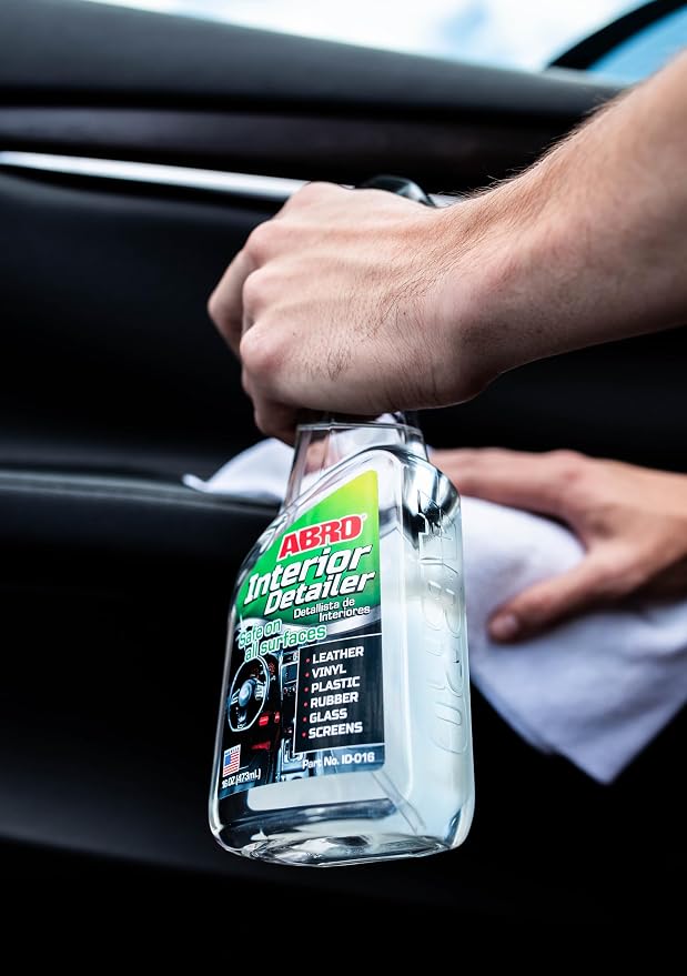 ABRO Interior Detailer 16oz - All-in-One Cleaner for Car Interiors, Dust & Dirt Removal, Ideal Leather, Vinyl, Plastic, Rubber, Glass, Screens, Dashboards, Steering Wheels, & Door Panels