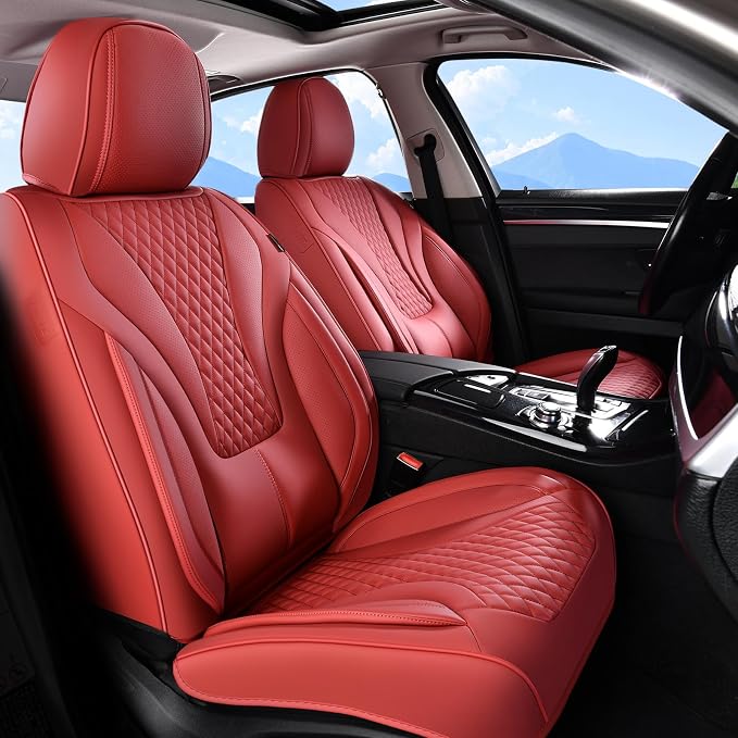 Coverado Red Nappa Leather Car Seat Covers Front Seats ，Waterproof Car Seat Protector & Cushion, Universal Fit for Most Cars