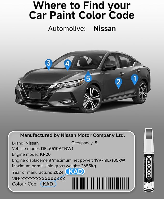Touch Up Paint Compatible with Nissan Exact Match 2 in 1 Touch up Paint for Chips and Nicks Repair (Gun Metallic(KAD) Compatible with All Models)