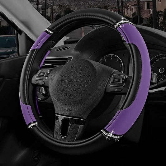 Road Comforts Leather Steering Wheel Cover - Made with PVC Leather - Anti-Slip, Universal Fit 14 1/2 inches to 15 1/2 inches - Purple