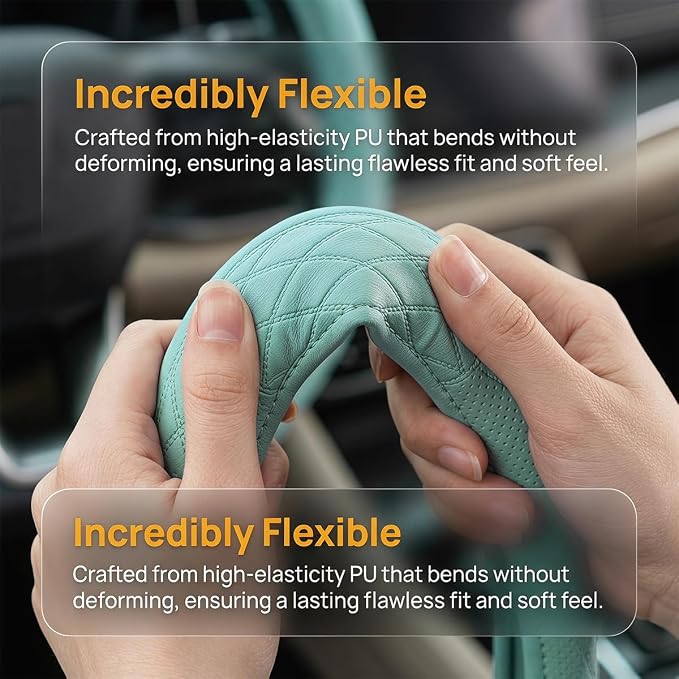 Zpana Car Steering Wheel Cover, 14.5-15" Breathable Soft Leather Vehicle Steering Wheel Protector with Anti-Slip Lining, Comfortable Auto Interior Decoration Accessories, Universal Fit (Tiffany Lane)