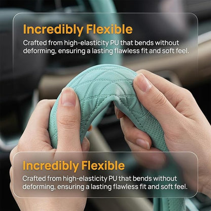 Zpana Car Steering Wheel Cover, 14.5-15" Breathable Soft Leather Vehicle Steering Wheel Protector with Anti-Slip Lining, Comfortable Auto Interior Decoration Accessories, Universal Fit (Tiffany Lane)