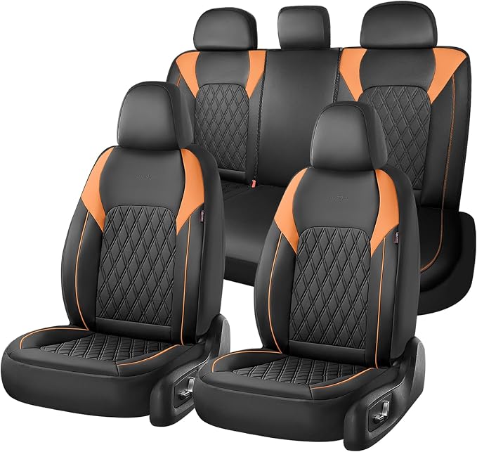 Coverado Seat Covers for Cars, Seat Covers Full Set, Waterproof Seat Covers, Car Seat Covers Front Seats and Back, Car Seat Cushion, Car Seat Protector Universal Fit Most Cars Trucks SUV, Black&Orange