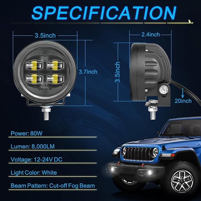 SAE LED Fog Lights, ACEC SHOP 2PCS 80W 3.5 Inch Round LED Pods DOT Approved Street Legal Pod Lights Off Road Driving Fog Light Bars for Trucks Pickup Wrangler JK Tacoma Tundra SUV UTV ATV Motorcycle