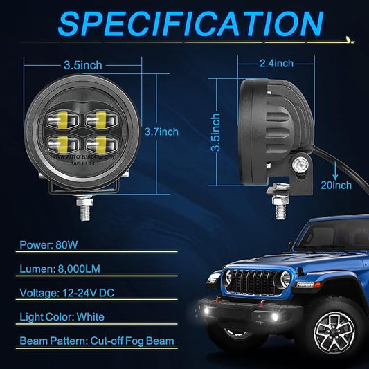 SAE LED Fog Lights, ACEC SHOP 2PCS 80W 3.5 Inch Round LED Pods DOT Approved Street Legal Pod Lights Off Road Driving Fog Light Bars for Trucks Pickup Wrangler JK Tacoma Tundra SUV UTV ATV Motorcycle