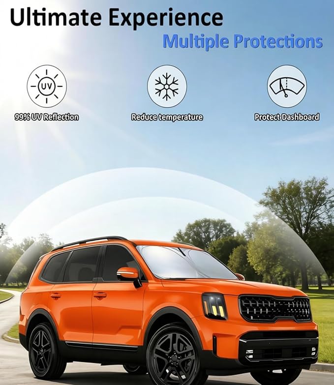 Windshield Sun Shade for Kia Telluride 2020-2025 Accessories, Car Front Window Sun Visor & Heat Shield | 240T Sunshade Protection Blocks UV Rays