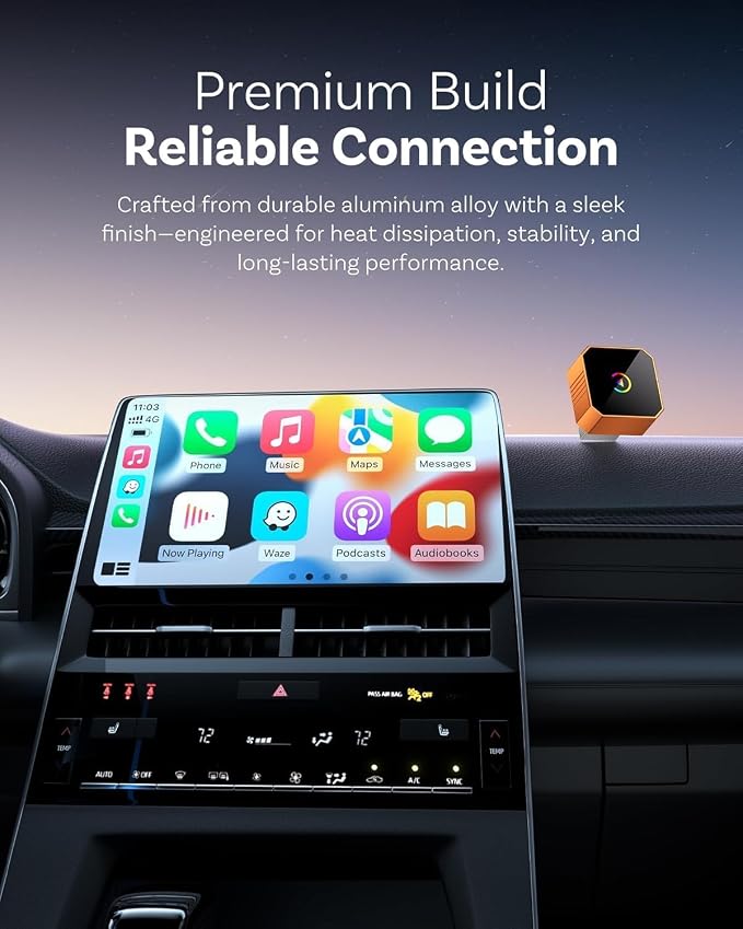 2026 Aimoon Mini Wireless CarPlay Adapter Upgrade Wired to Wireless for CarPlay & Android Auto Plug and Play Fast Auto-Reconnect Stable Control Zero Delay Car Play for iPhone iOS 10+ Android 11+