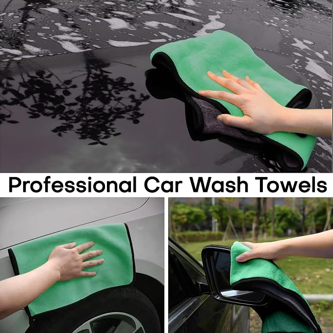 Hovom 3PCS Car Microfiber Towels, 23.62"×11.81" Lint-Free Microfiber Towels for Cars Wash Drying, Super Absorbent Cleaning Cloths, Reusable Washing & Detailing Towel, Car Cleaning Supplies (Green)